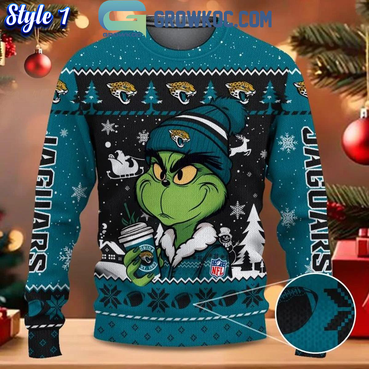 Jacksonville Jaguars Grinch Stolen Christmas 2024 Grinchmas Ugly Sweater 1 QyyFC 1