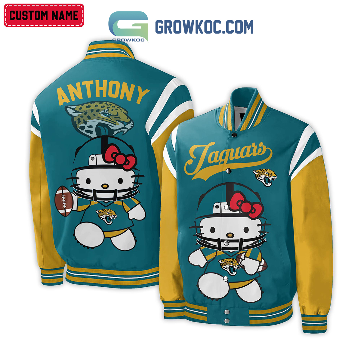 Jacksonville Jaguars NFL Hello Kitty Personalized Baseball Jacket2B1 t3xPt