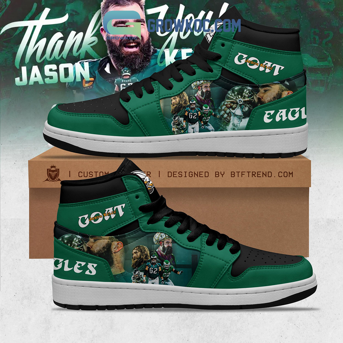 Jason Kelce Philadelphia Eagles Thank You Air Jordan 1 Shoes2B1 ChOjW