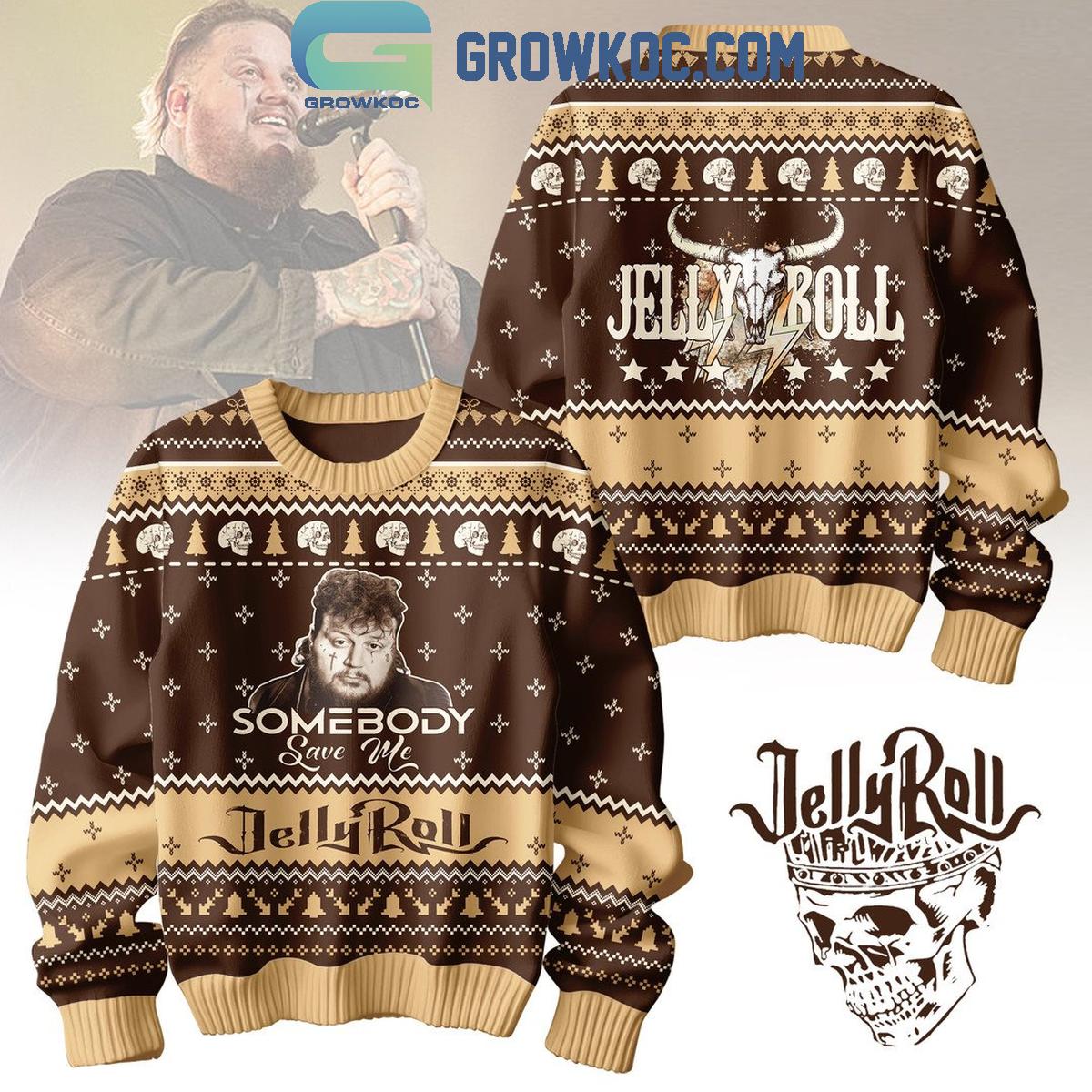 Jelly Roll Somebody Save Me Merry Christmas Ugly Sweater 1 Xofzr