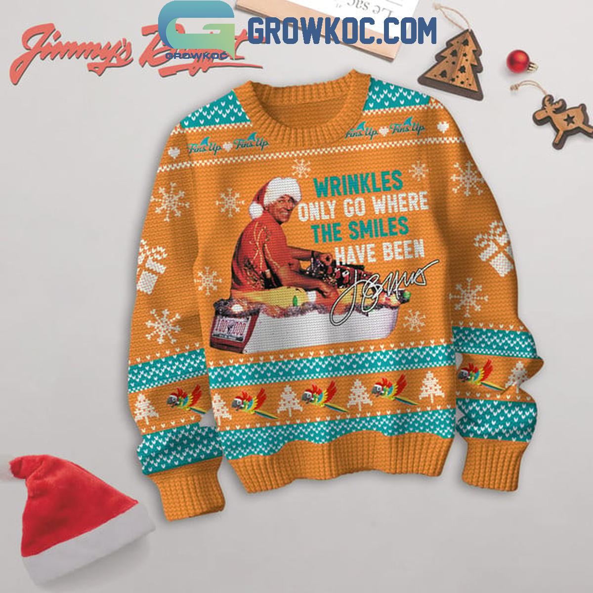 Jimmy Buffett Christmas Wrinkles Only Go Where The Smiles Have Been Yellow Ugly Sweater 1 rOW7b