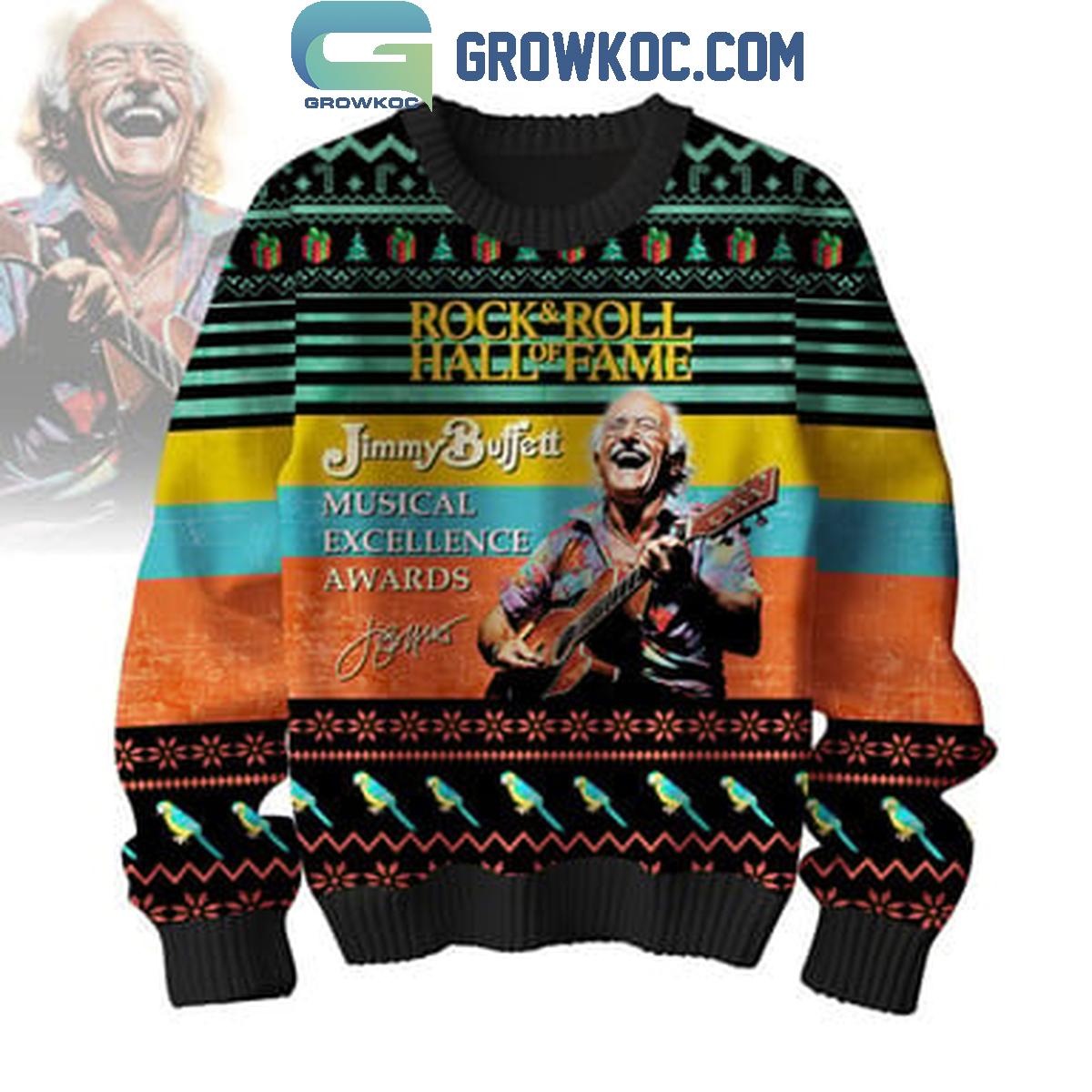 Jimmy Buffett Rock And Roll Hall Of Fame Christmas Ugly Sweater 1 MHjWK