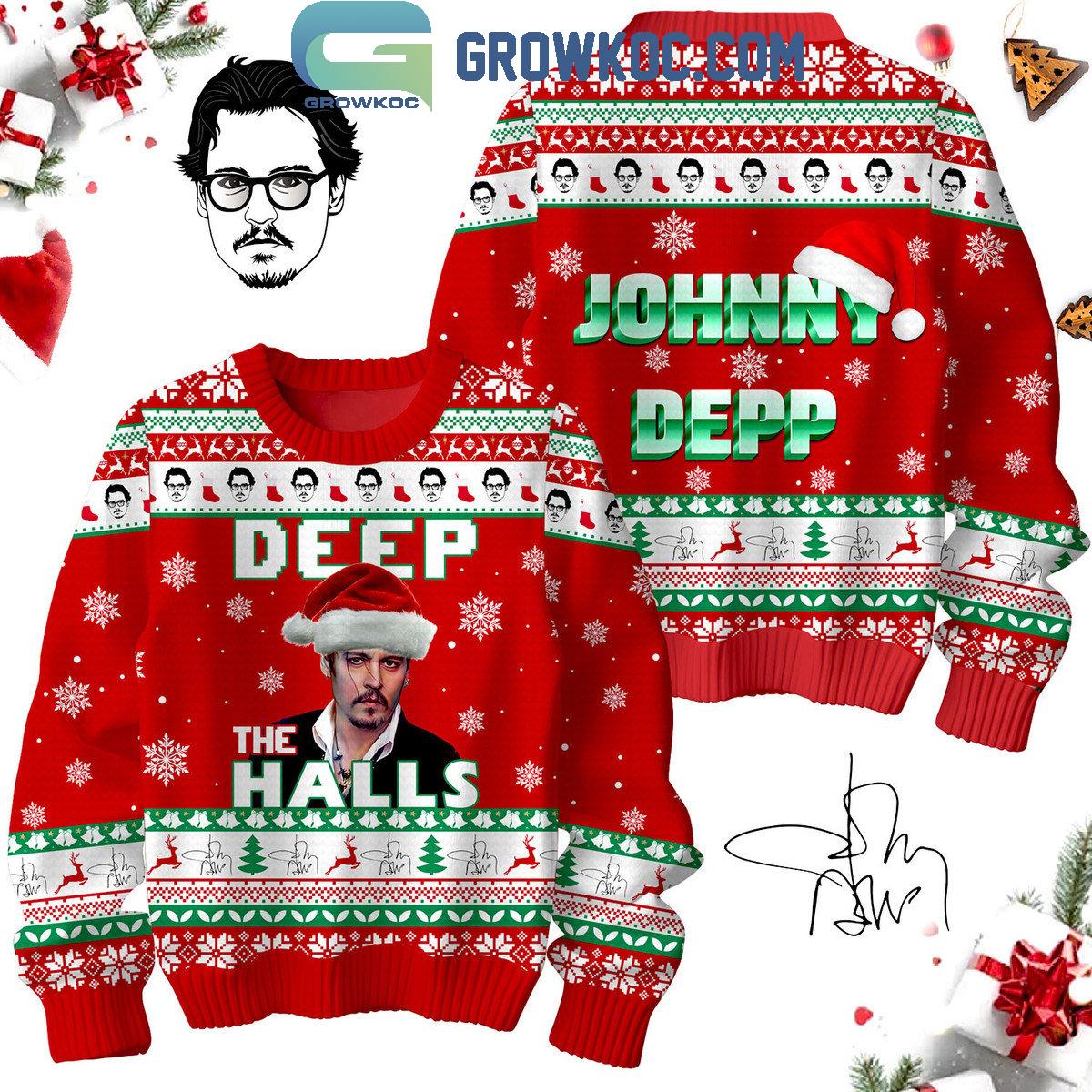 Johnny Depp Deep The Halls Merry 2024 Christmas Ugly Sweater 1 D3jqc