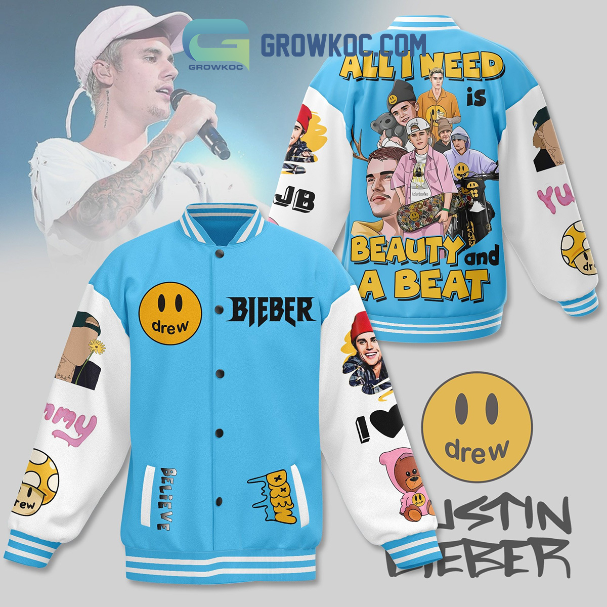 Justin Bieber All I Need Is Beauty And Beat Baseball Jacket2B1 n6Q23