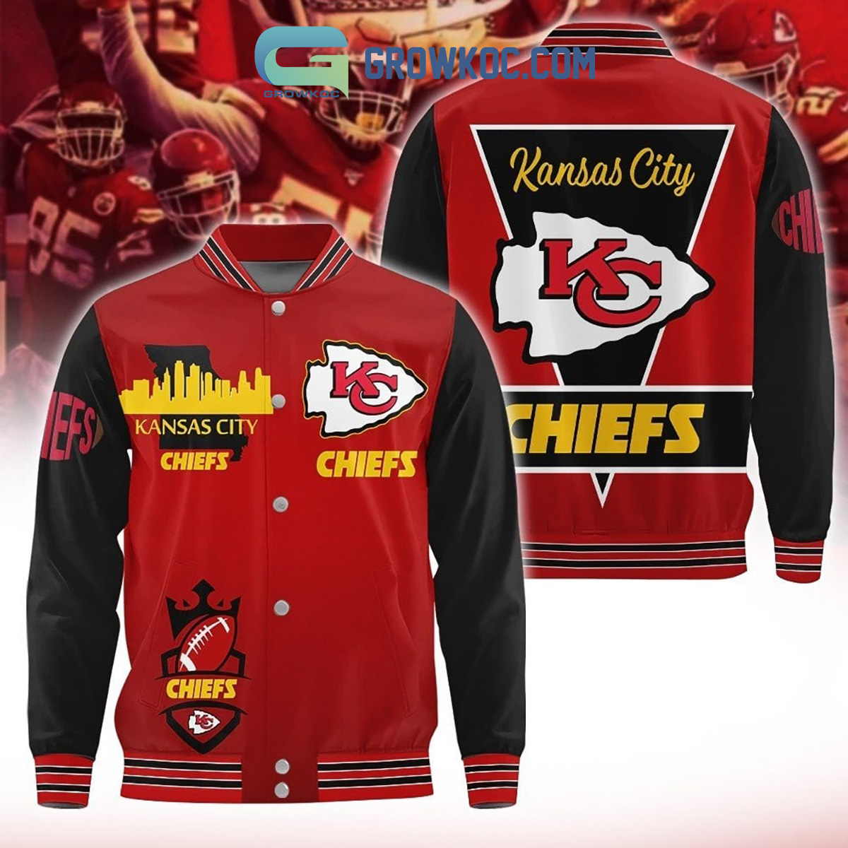 Kansa City Chiefs Red Black Design Baseball Jacket2B1 ycg1I