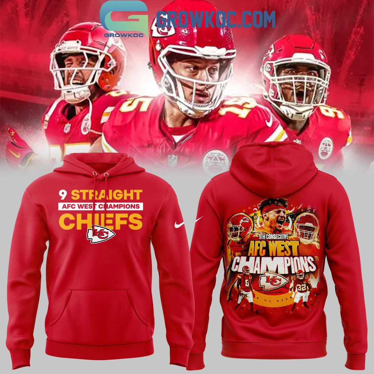 Kansas City Chiefs 9 Straight AFC West 2024 Division Champions Hoodie T Shirt 1 Ygu8Q