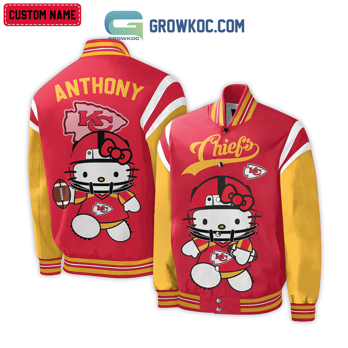 Kansas City Chiefs NFL Hello Kitty Personalized Baseball Jacket2B1 6ajVP