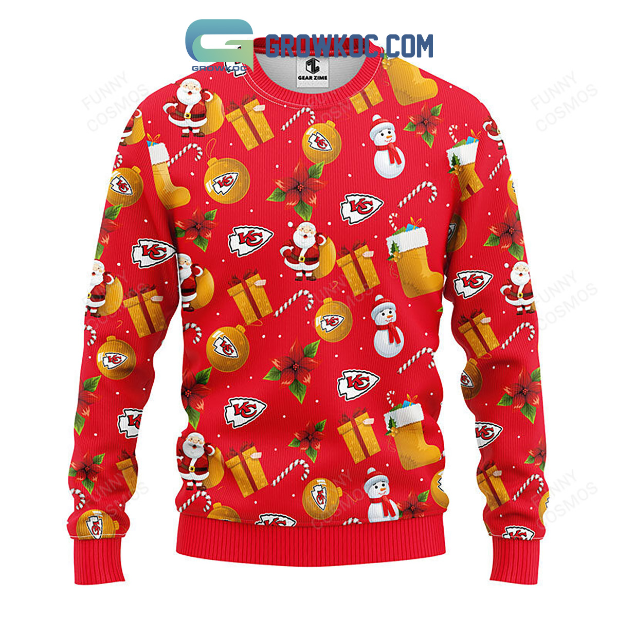 Kansas City Chiefs Santa Claus Snowman Christmas Ugly Sweater2B1 nKg1J