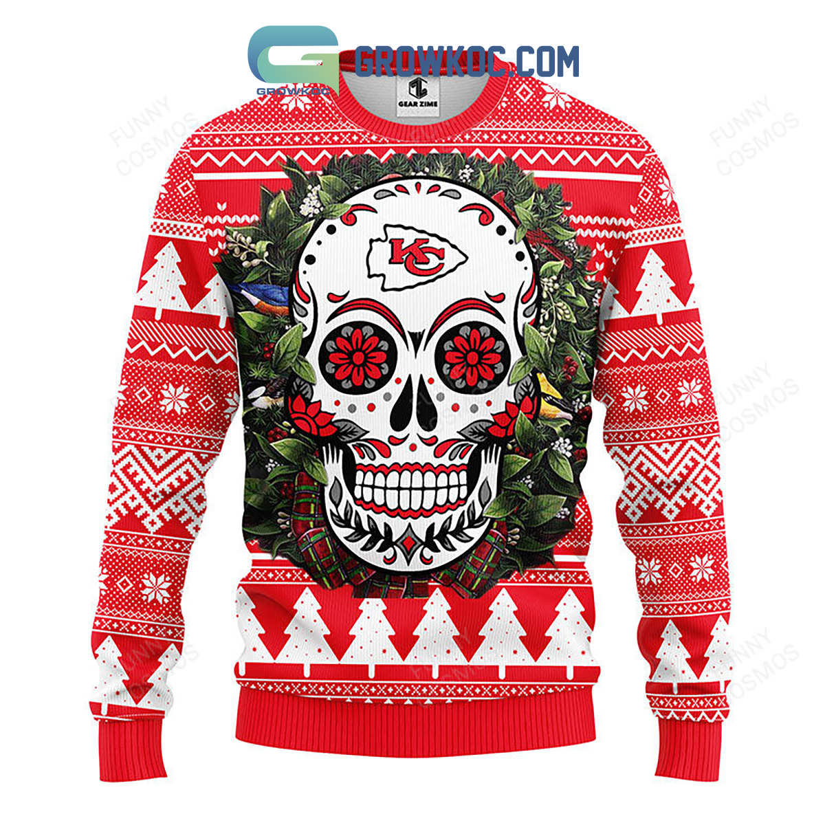 Kansas City Chiefs Skull Flower Ugly Christmas Ugly Sweater 43842B1 G0oFp