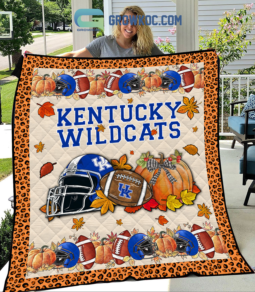 Kentucky Wildcats NCAA Football Welcome Fall Pumpkin Halloween Fleece Blanket Quilt2B1 k5fzY