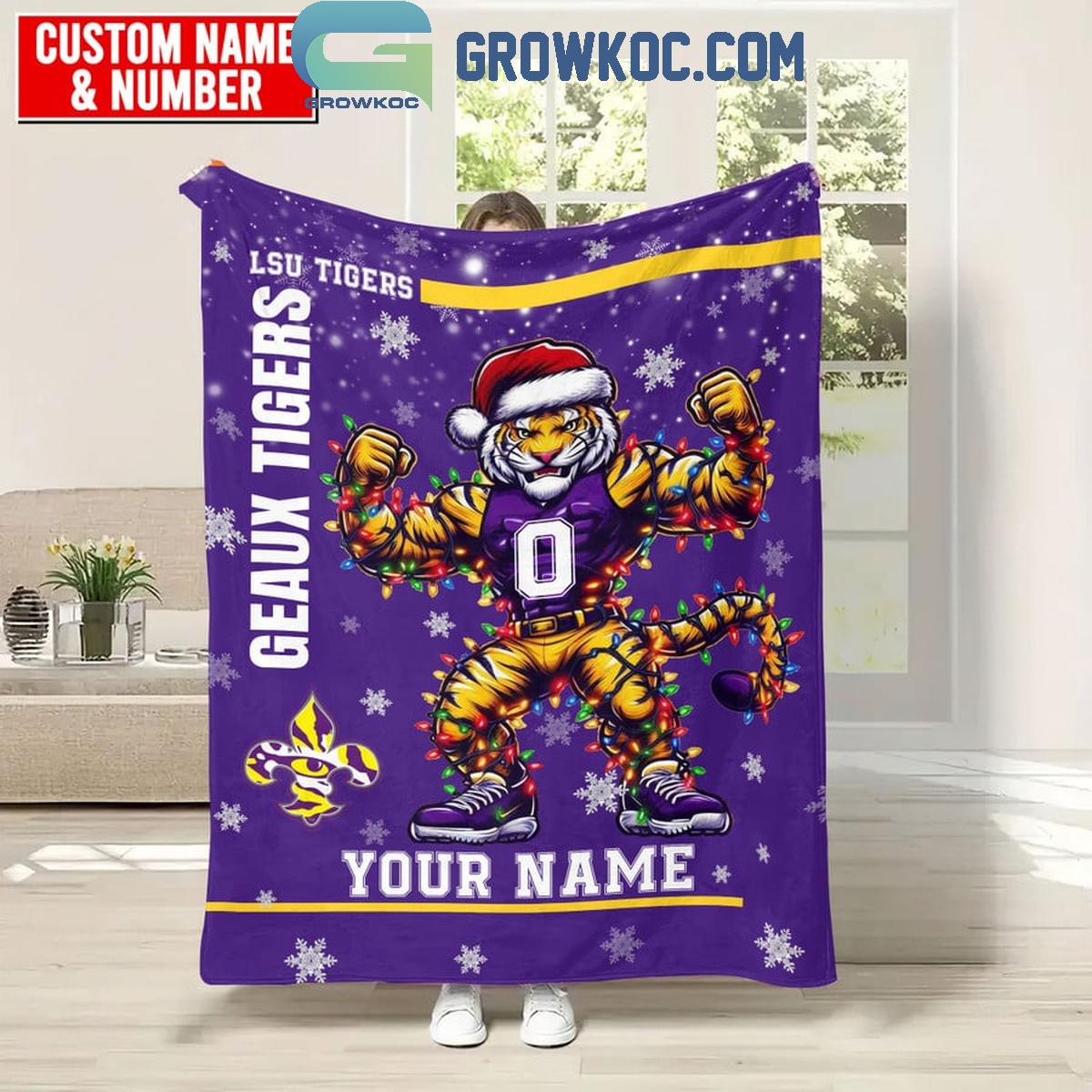LSU Tigers Geaux Tigers 2024 Christmas Personalized Fleece Blanket Quilt 1 K7tb8
