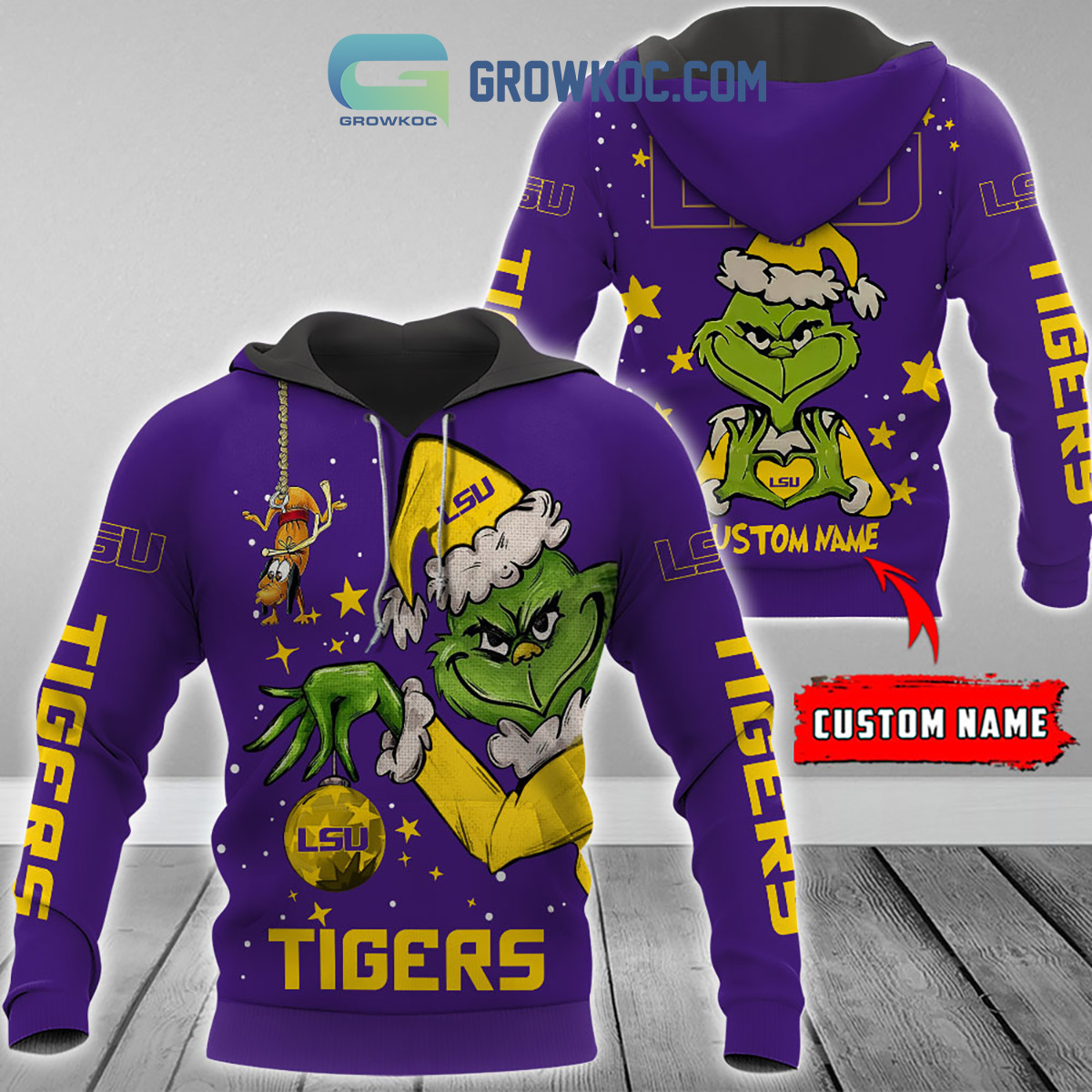 LSU Tigers Grinch Christmas Personalized NCAA Hoodie Shirts2B1 clFyR