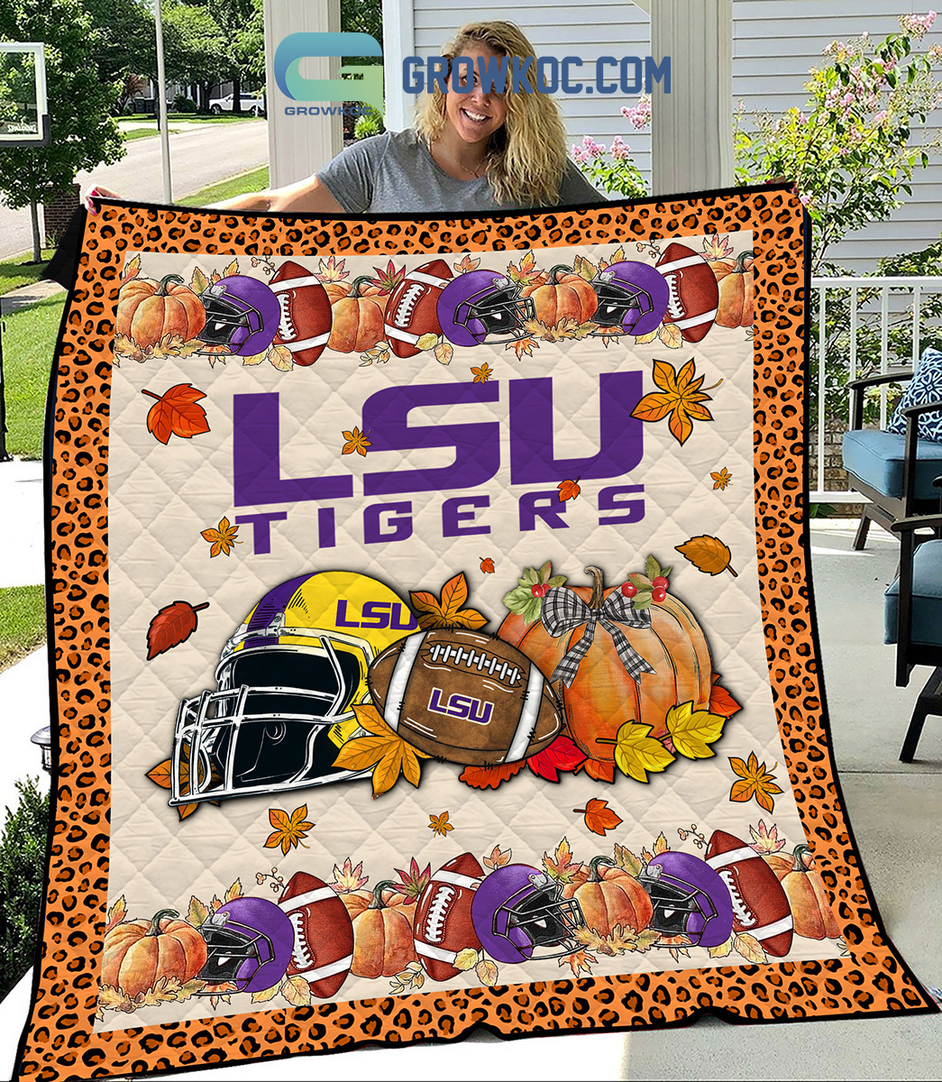 LSU Tigers NCAA Football Welcome Fall Pumpkin Halloween Fleece Blanket Quilt2B1 Om4rk