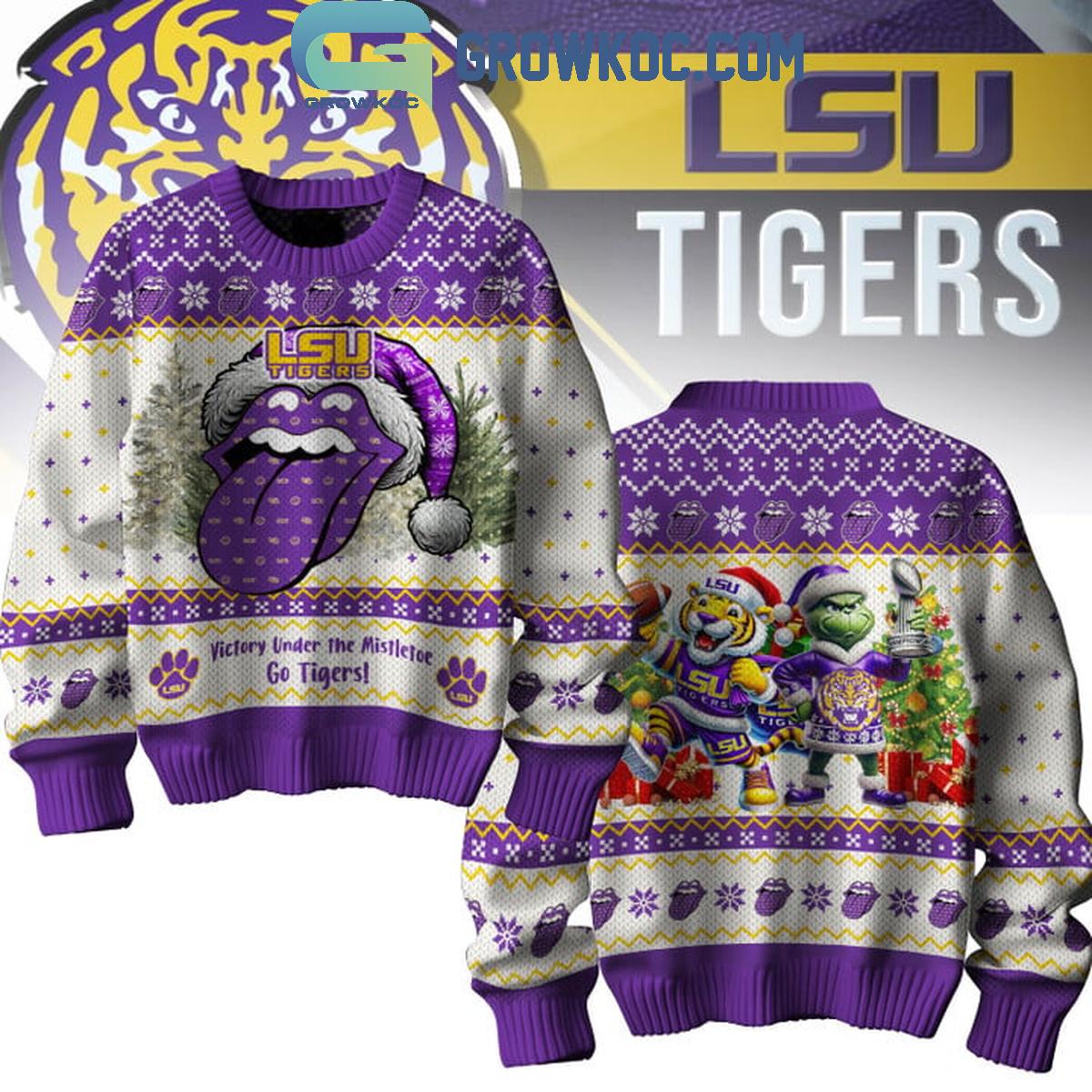LSU Tigers Victory Under The Mistletoe Go Tigers Christmas Ugly Sweater 1 KXXfP