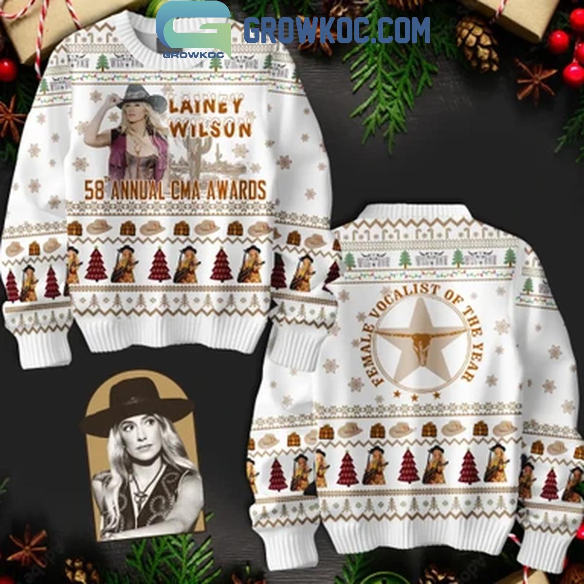 Lainey Wilson 58th CMA Awards Female Vocalist Of The Year Christmas Ugly Sweater 1 egl4p