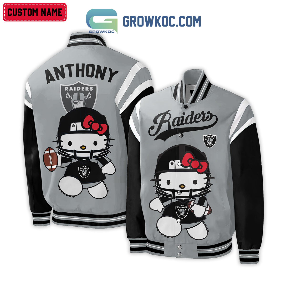 Las Vegas Raiders NFL Hello Kitty Personalized Baseball Jacket2B1 CIwTG