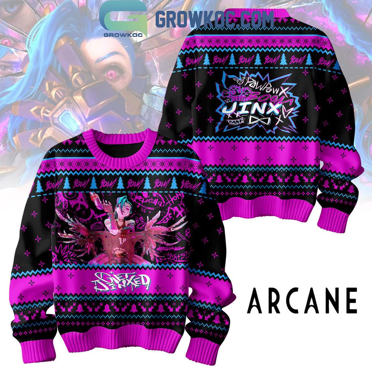 League Of Legends Arcane Jinx Powder Powpow Boom Christmas Ugly Sweater 1 qk0Tp