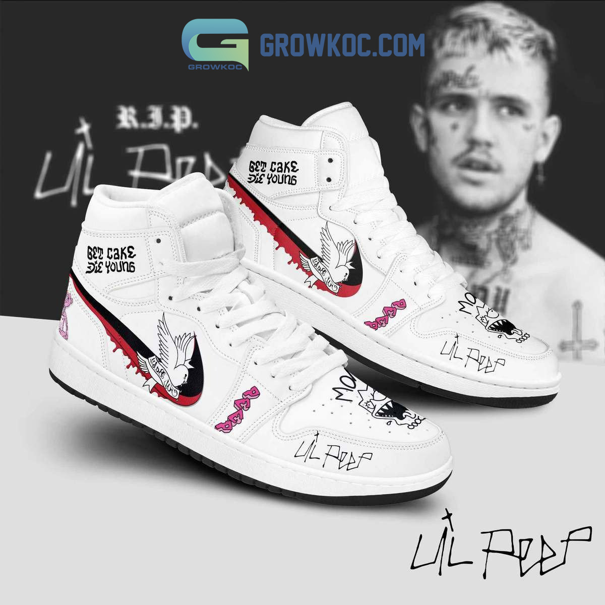 Lil Peep Get Cake Die Young Air Jordan 1 Shoes White Lace2B1 VMQC5