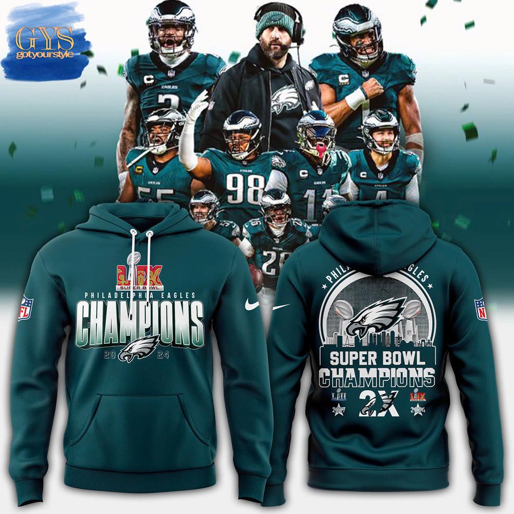 Limited Philadelphia Eagles Super Bowl LIX Champions 2025 Midnight Green Hoodie 1