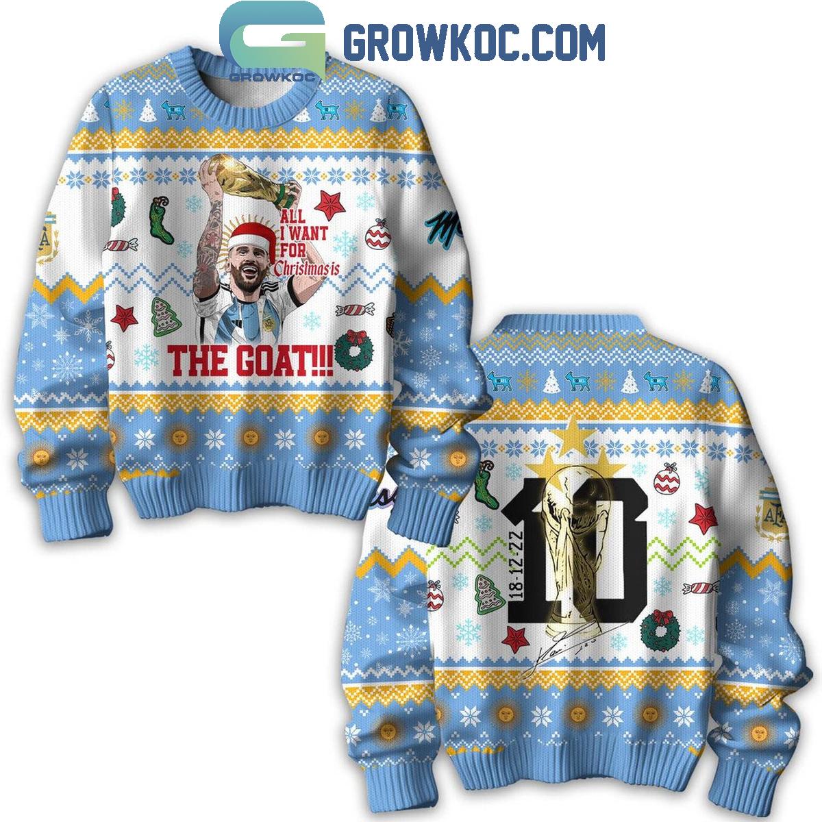 Lionel Messi All I Want For Christmas Is The Goat 2024 Ugly Sweater 1 PVMvL