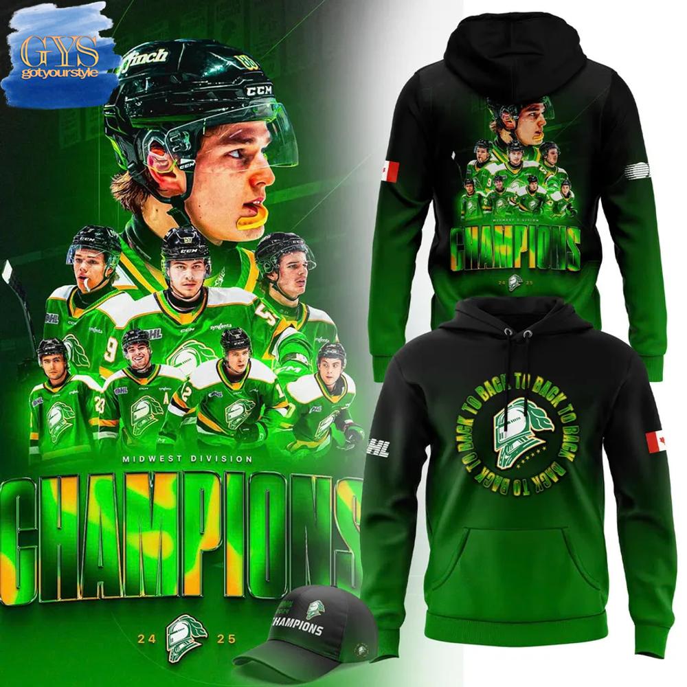 London Knights 2025 Midwest Division Champions Limited Premium Hoodie 1