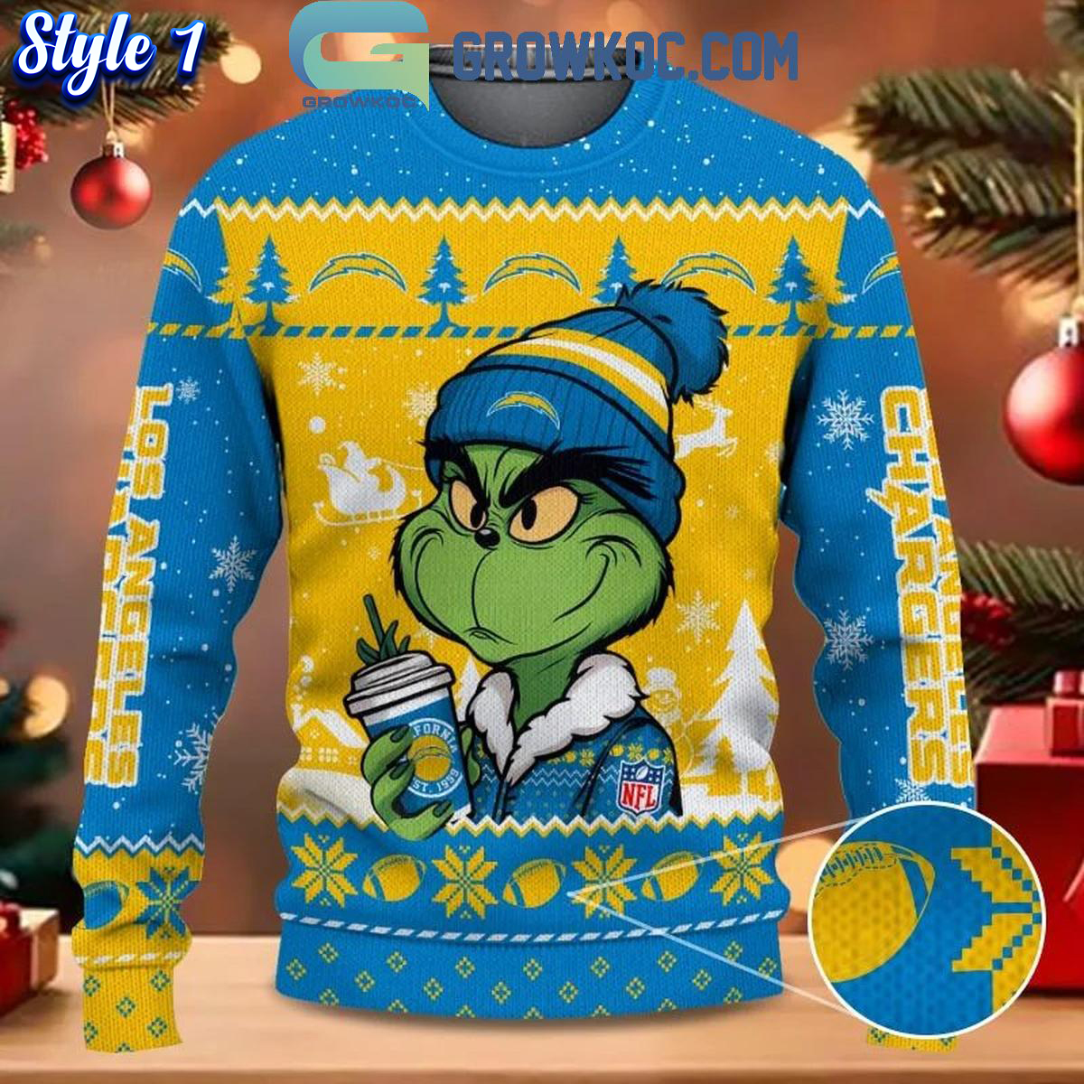 Los Angeles Chargers Grinch Stolen Christmas 2024 Grinchmas Ugly Sweater 1 NA6hR 1
