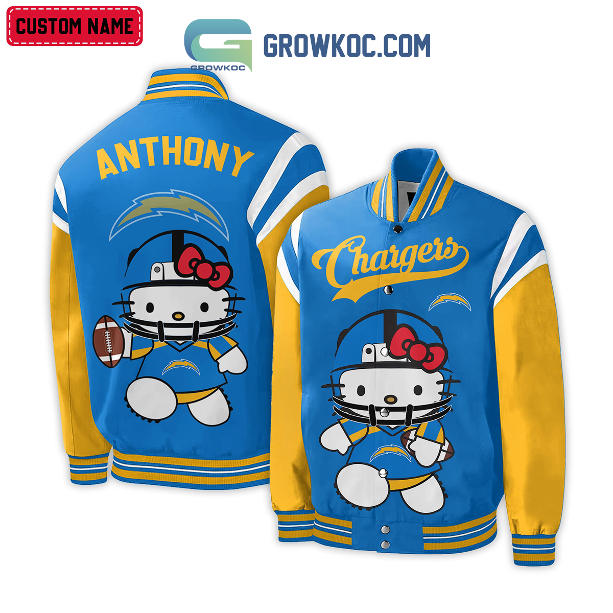 Los Angeles Chargers NFL Hello Kitty Personalized Baseball Jacket2B1 2IFvP