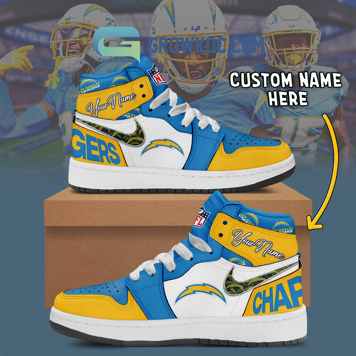 Los Angeles Chargers Personalized Air Jordan 1 High Top Shoes Sneakers2B1 PJIIK