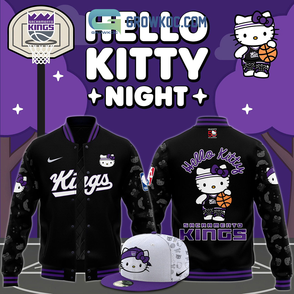Los Angeles Kings Happy Hello Kitty Anniversary 50th 2024 Baseball Jacket2B1 9lp08