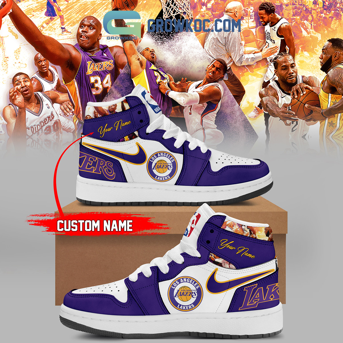 Los Angeles Lakers Personalized Air Jordan 1 Shoes Sneaker2B1 zUPuk