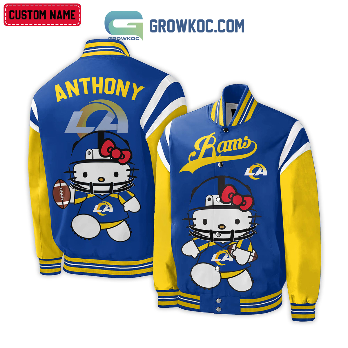 Los Angeles Rams NFL Hello Kitty Personalized Baseball Jacket2B1 WpqOa