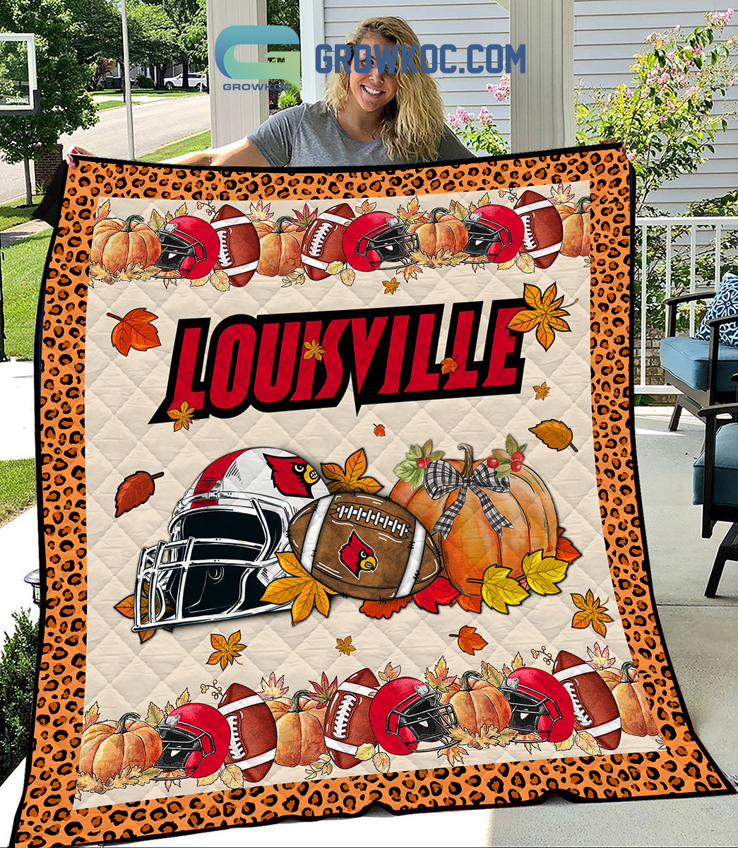 Louisville Cardinals NCAA Football Welcome Fall Pumpkin Halloween Fleece Blanket Quilt2B1 8jpPL