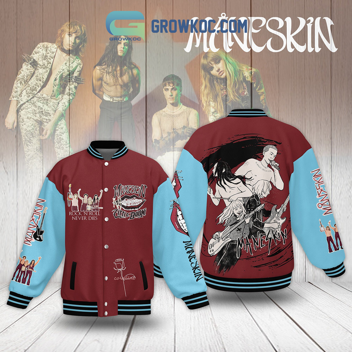 Maneskin Littie Bouni Rock N Roll Never Dies Baseball Jacket2B1 4238P