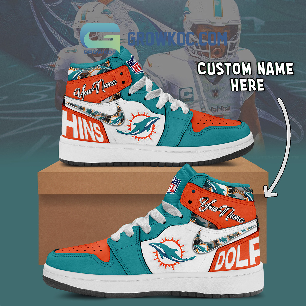 Miami Dolphins Personalized Air Jordan 1 High Top Shoes Sneakers2B1 6TtSu