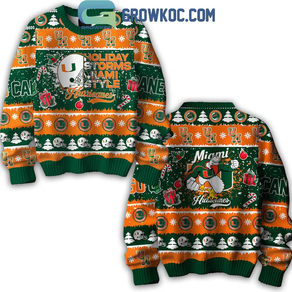 Miami Hurricanes Go Canes Holiday Storms Miami Style Christmas Ugly Sweater 1 ErTOq