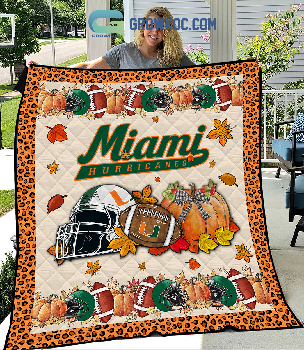 Miami Hurricanes NCAA Football Welcome Fall Pumpkin Halloween Fleece Blanket Quilt2B1 aOzZh