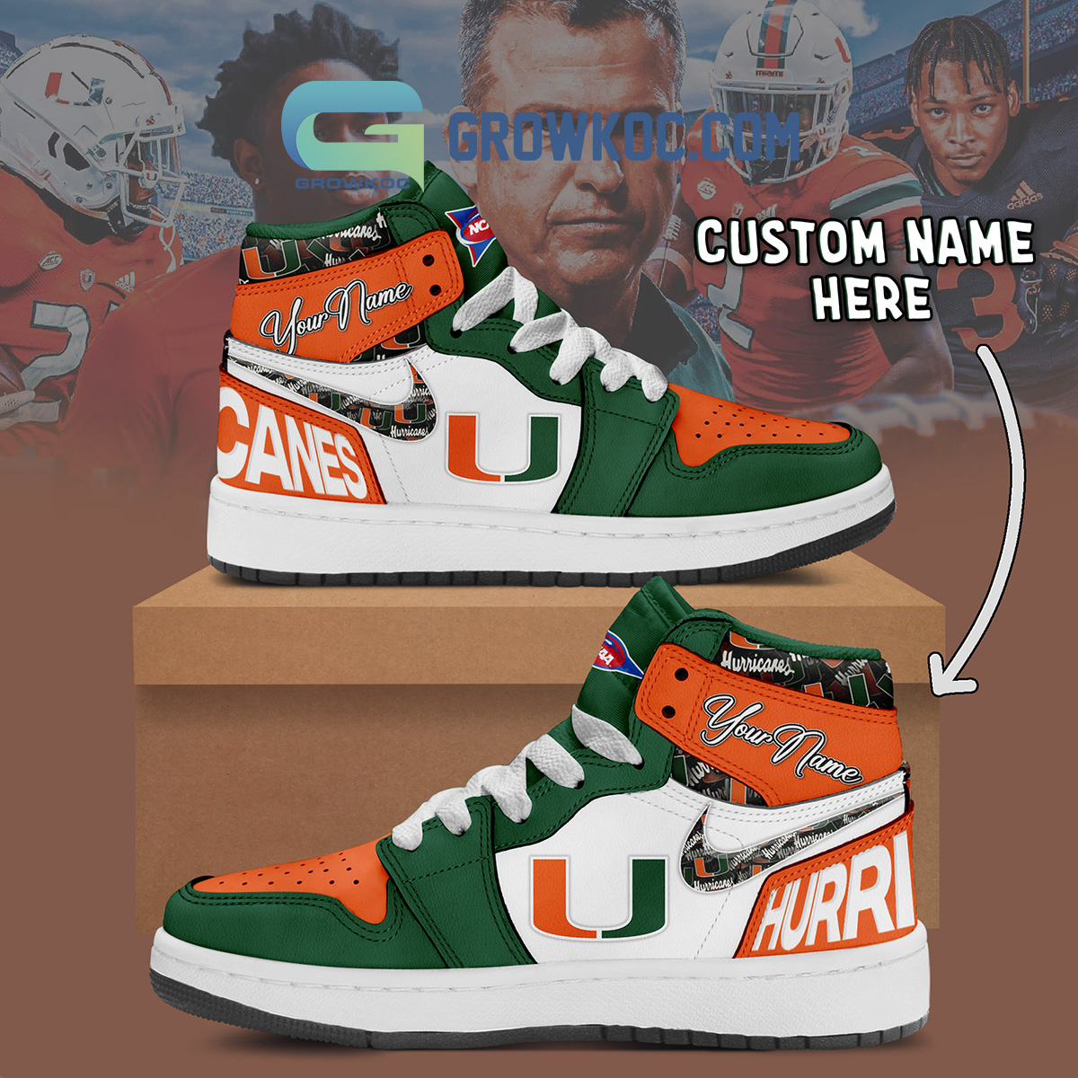 Miami Hurricanes NCAA Personalized Air Jordan 1 Shoes2B1 mr7bU