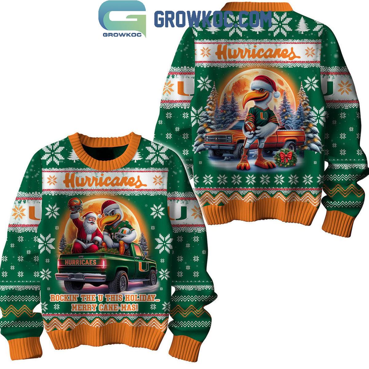 Miami Hurricanes Rockin The U This Holiday Christmas Ugly Sweater 1 alx2d