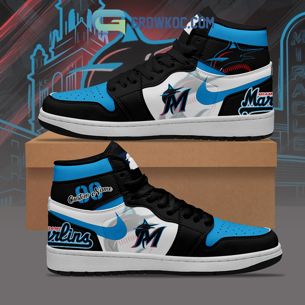 Miami Marlins MLB Personalized Air Jordan 1 Shoes2B1 EXRN6