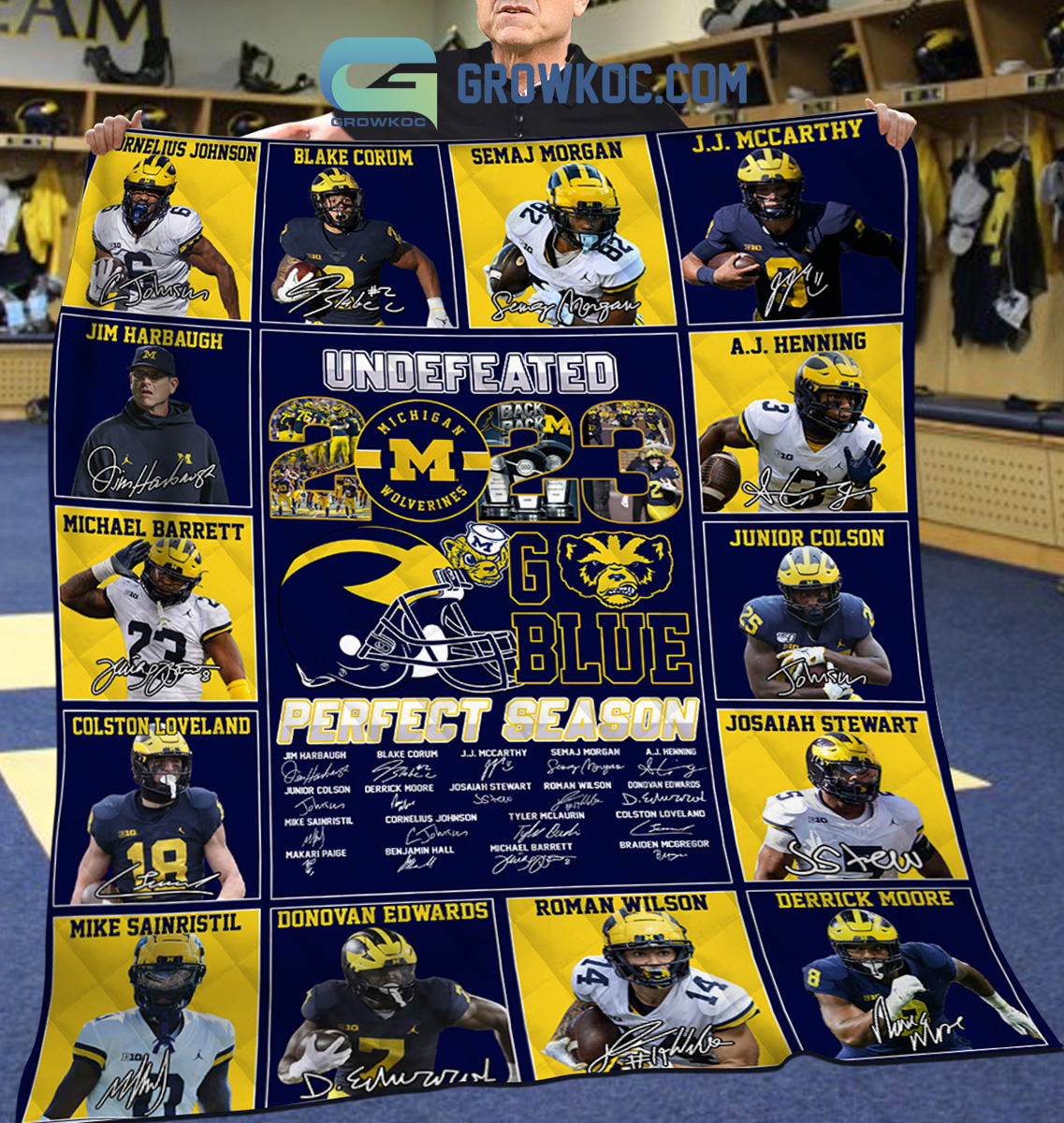 Michigan Wolverines 2023 Perfect Season Fleece Blanket Quilt2B1 vBl7V