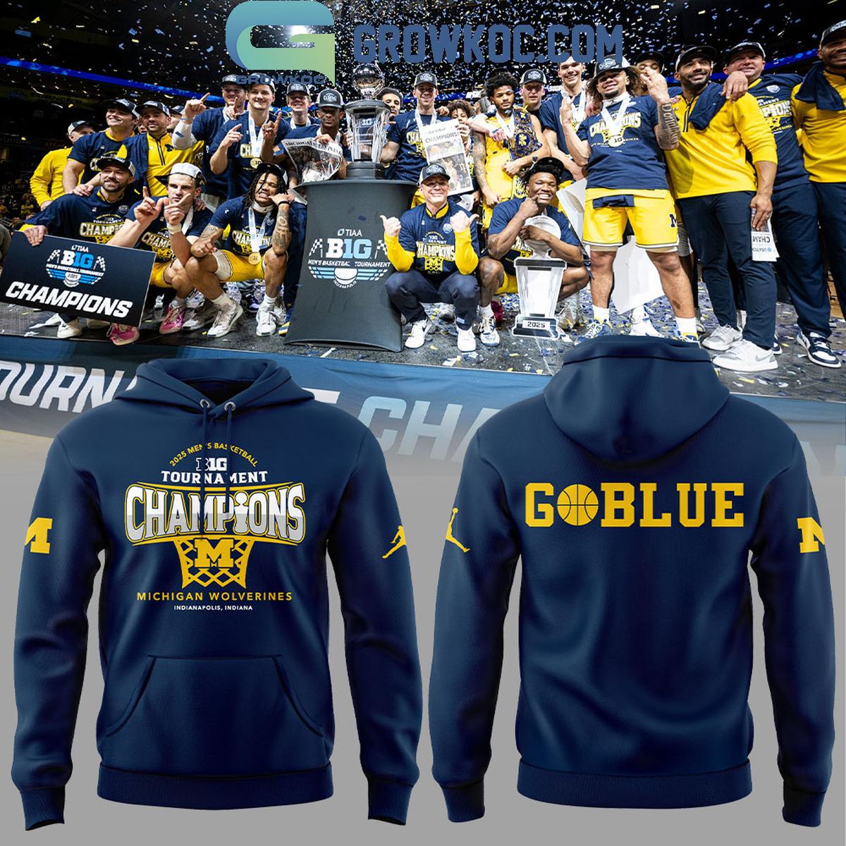 Michigan Wolverines Blue 84 2025 Big Ten MenE28099s Basketball Conference Tournament Champions Hoodie T Shirt 1 uUz9m