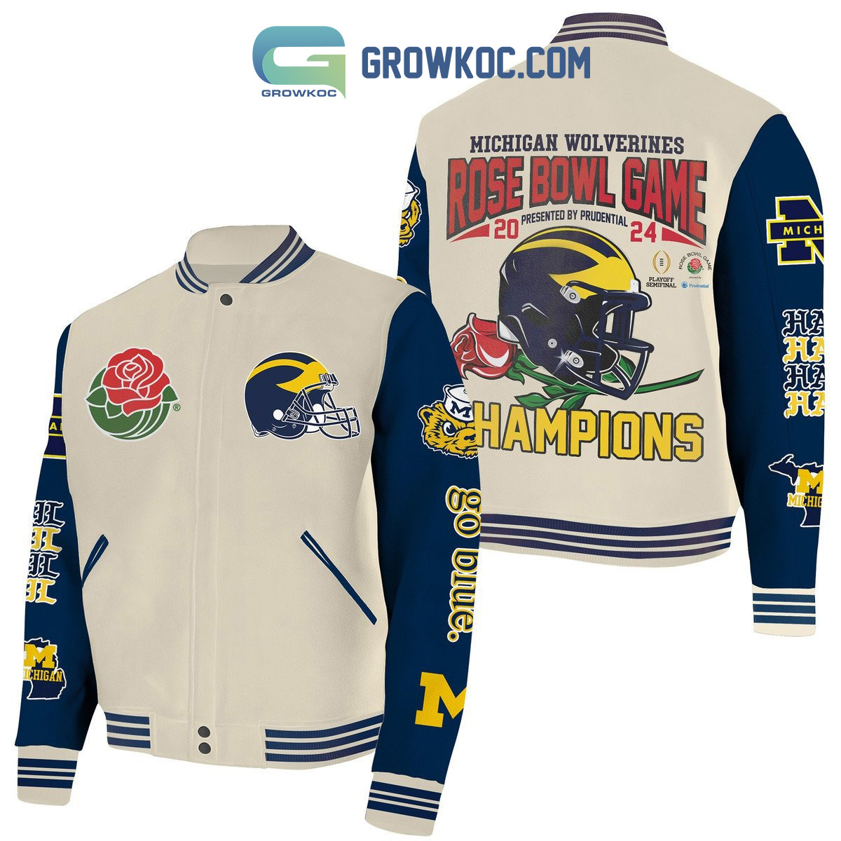 Michigan Wolverines Go Blue Rose Bowl Game Baseball Jacket2B1 XWozT