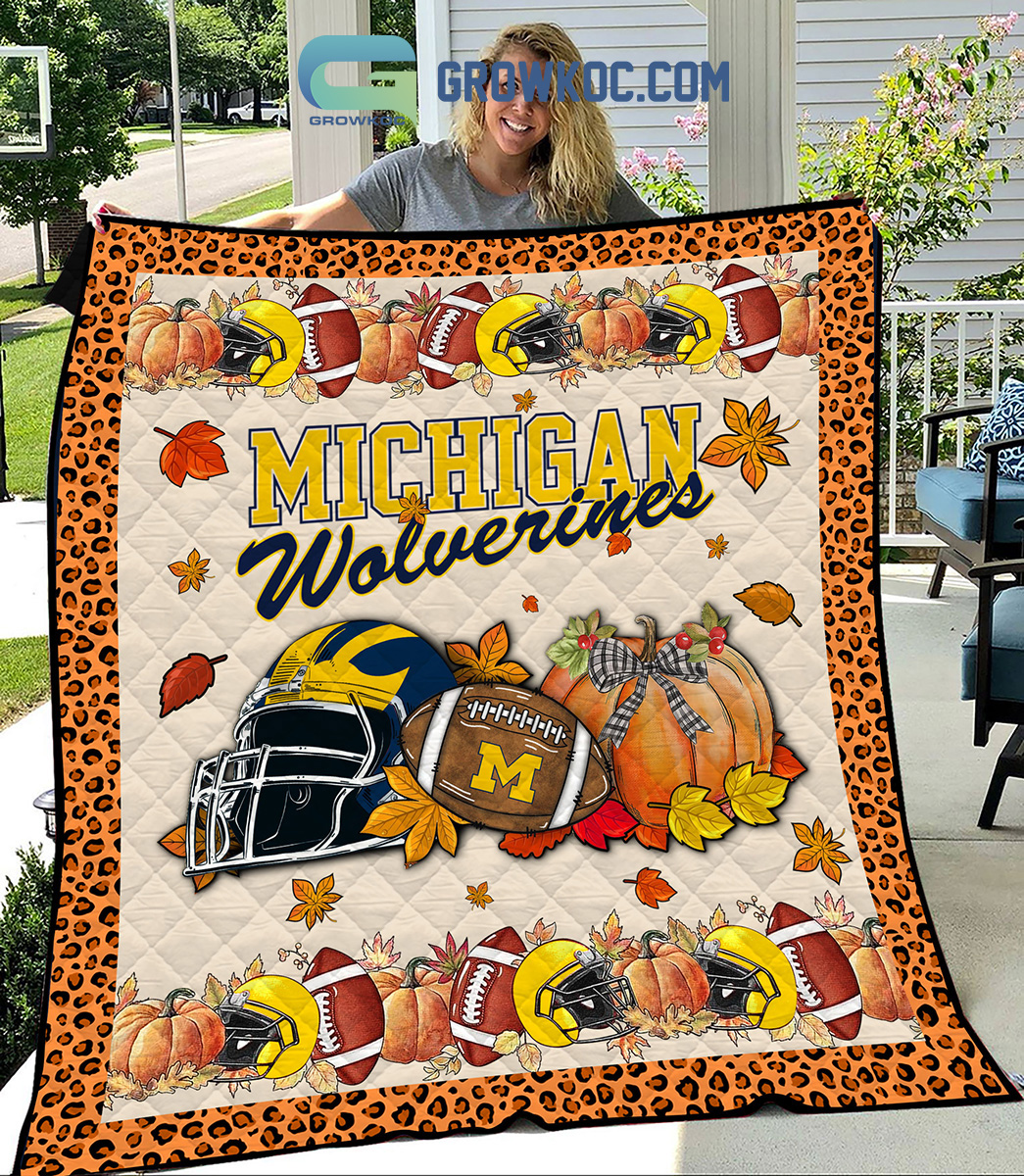 Michigan Wolverines NCAA Football Welcome Fall Pumpkin Halloween Fleece Blanket Quilt2B1 KxSsS