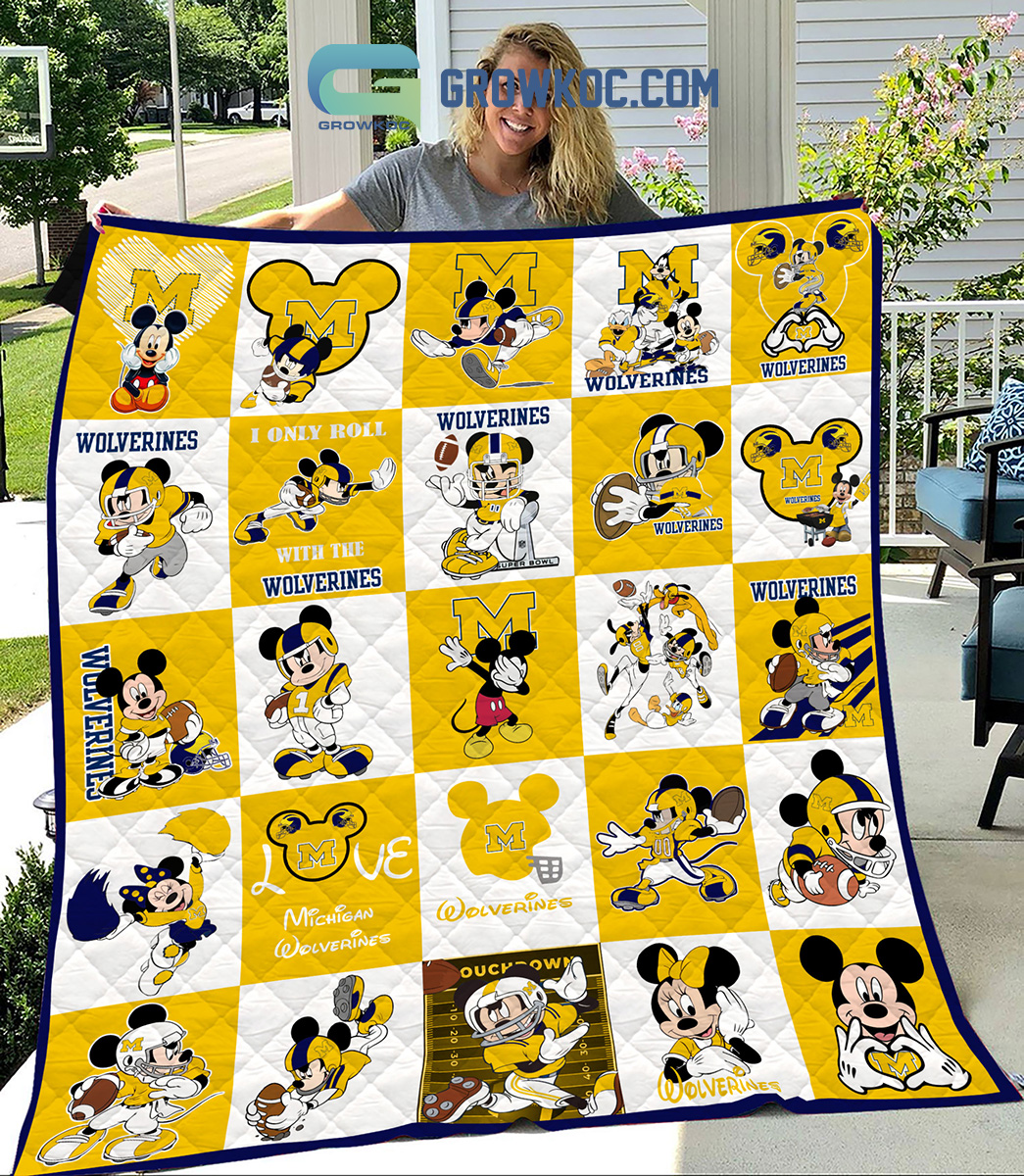 Michigan Wolverines NCAA Mickey Disney Fleece Blanket Quilt2B1 sP8YV