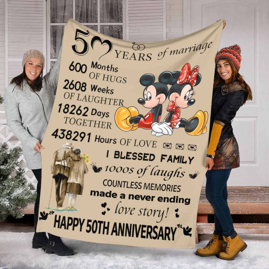 Mickey And Minnie Blanket Happy 50th Anniversary Gift Mickey Mouse Blanket For Bed Couch Sofa Fleece Sherpa Blanket Couple Gift 0