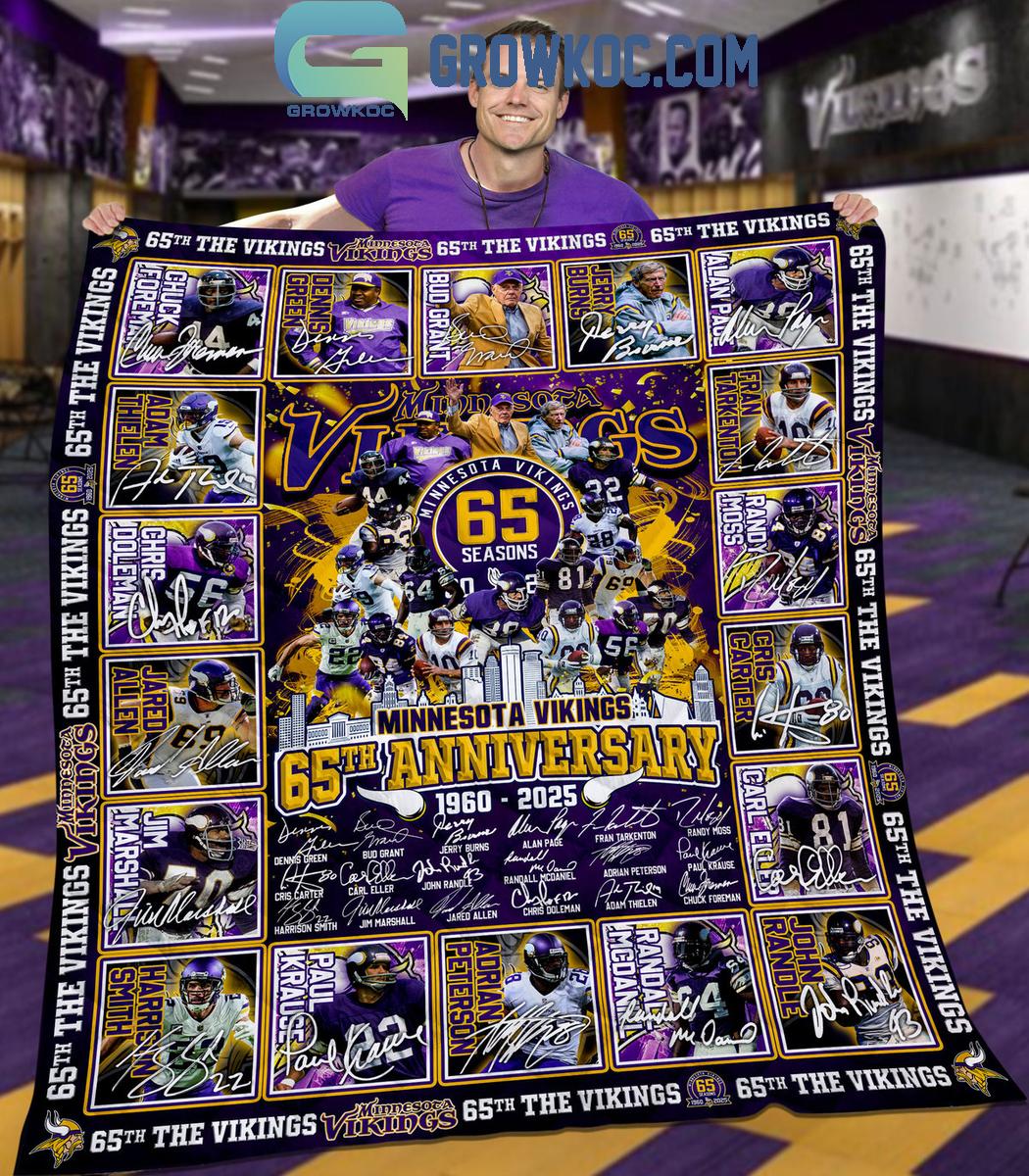 Minnesota Vikings 65 Seasons 65th Anniversary 1960 2025 Fleece Blanket Quilt 1 7SbbR Minnesota Vikings 65 Seasons 65th Anniversary 1960 2025 Fleece Blanket Quilt 1 7SbbR