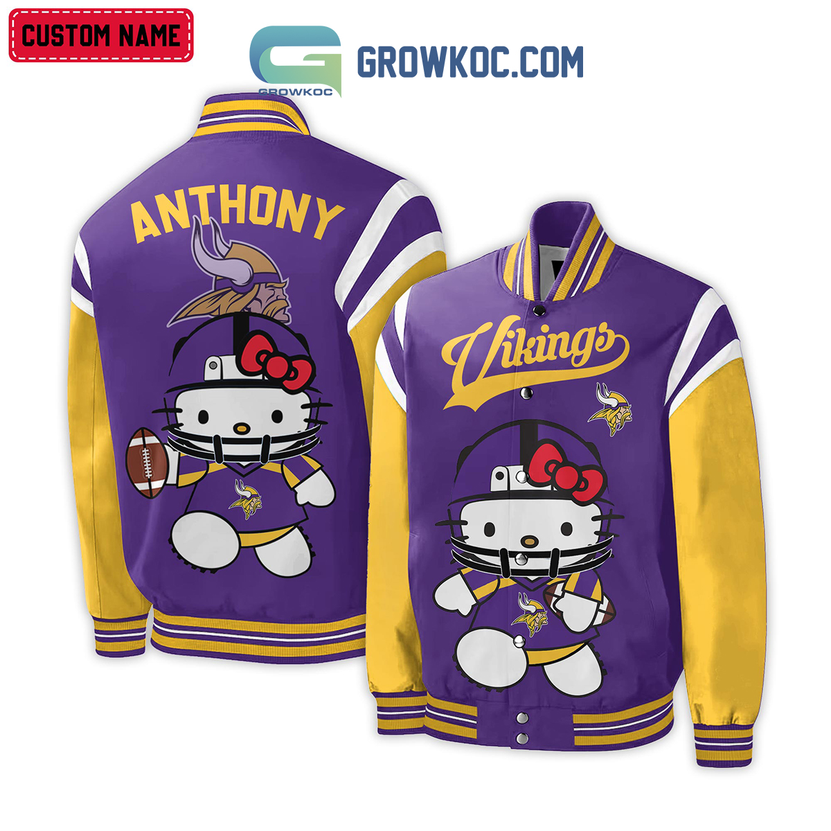 Minnesota Vikings NFL Hello Kitty Personalized Baseball Jacket2B1 RgPLQ