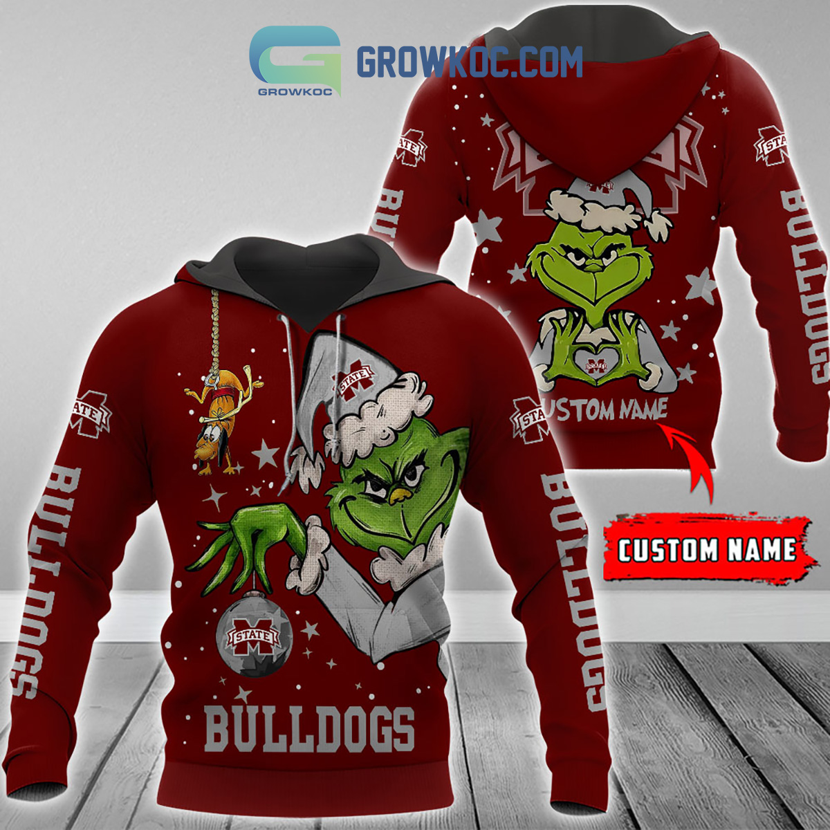 Mississippi State Bulldogs Grinch Christmas Personalized NCAA Hoodie Shirts2B1 JDLJz