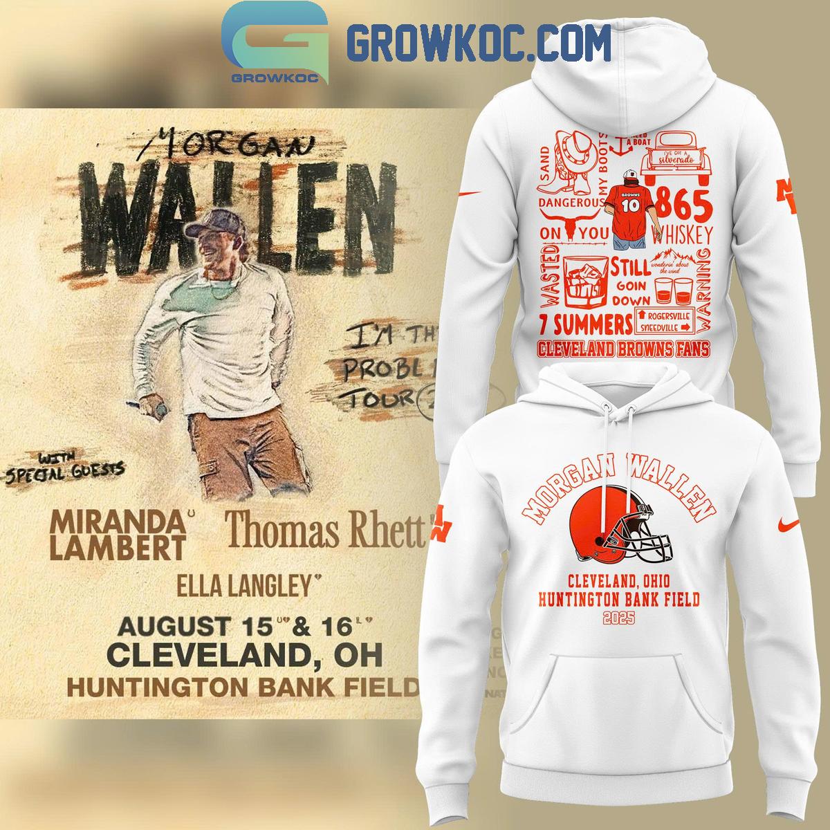 Morgan Wallen x Cleveland Browns 2025 Tour White Hoodie T Shirt 1 vyqGK