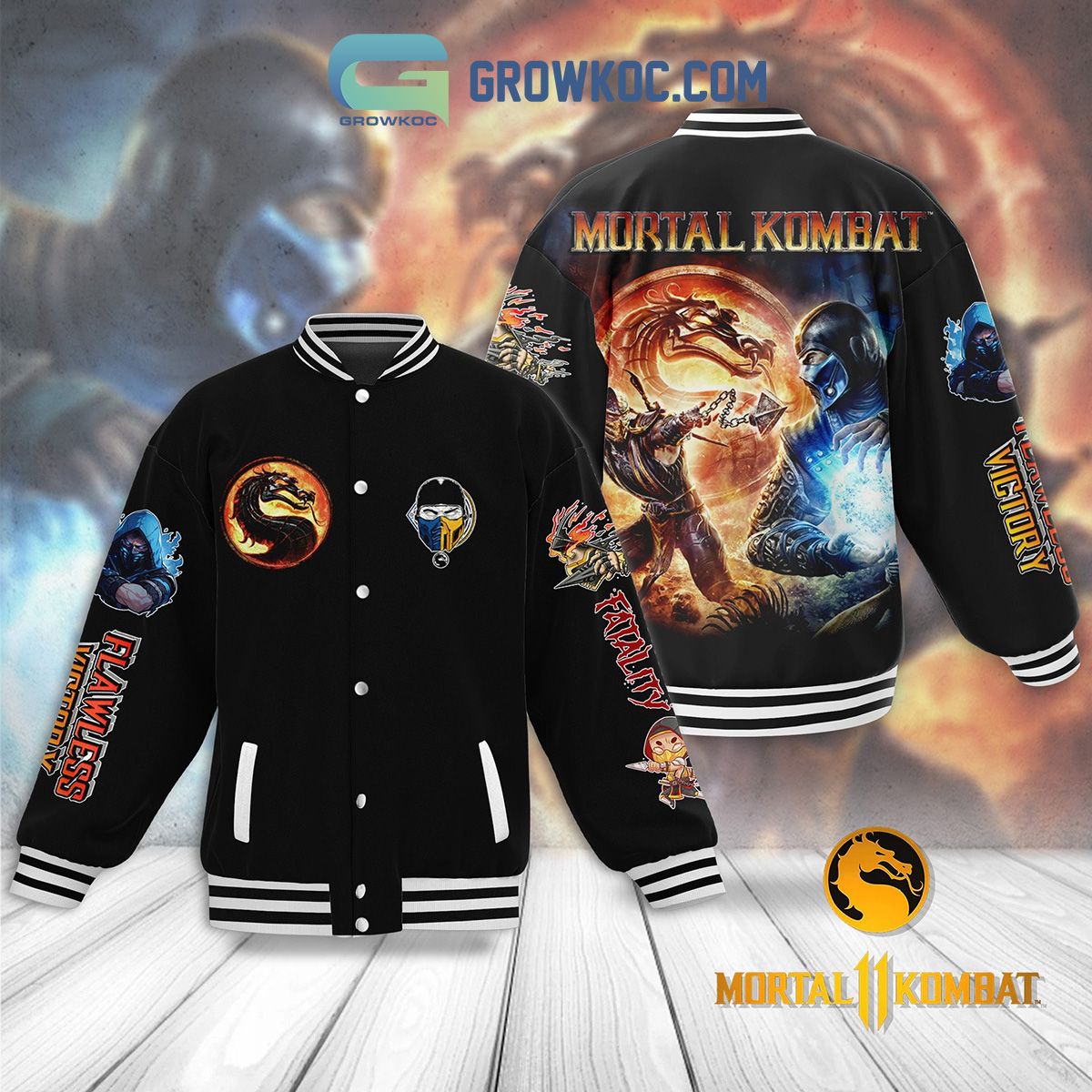 Mortal Kombat Flawless Victory Fatality Fan Baseball Jacket2B1 lfmFg